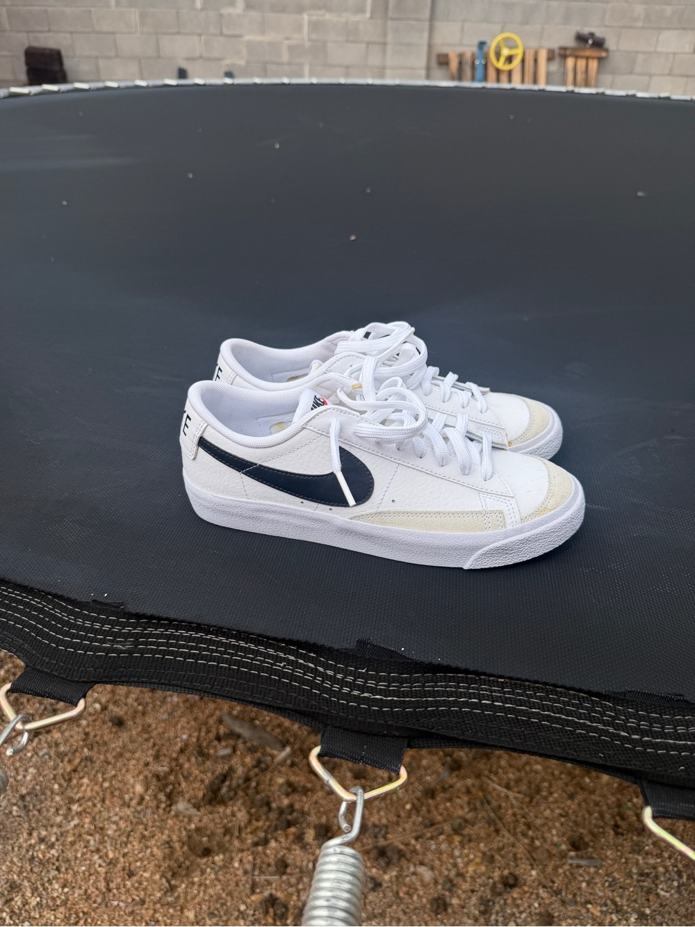 Nike Kids White Sneakers with Black Swoosh Size 8